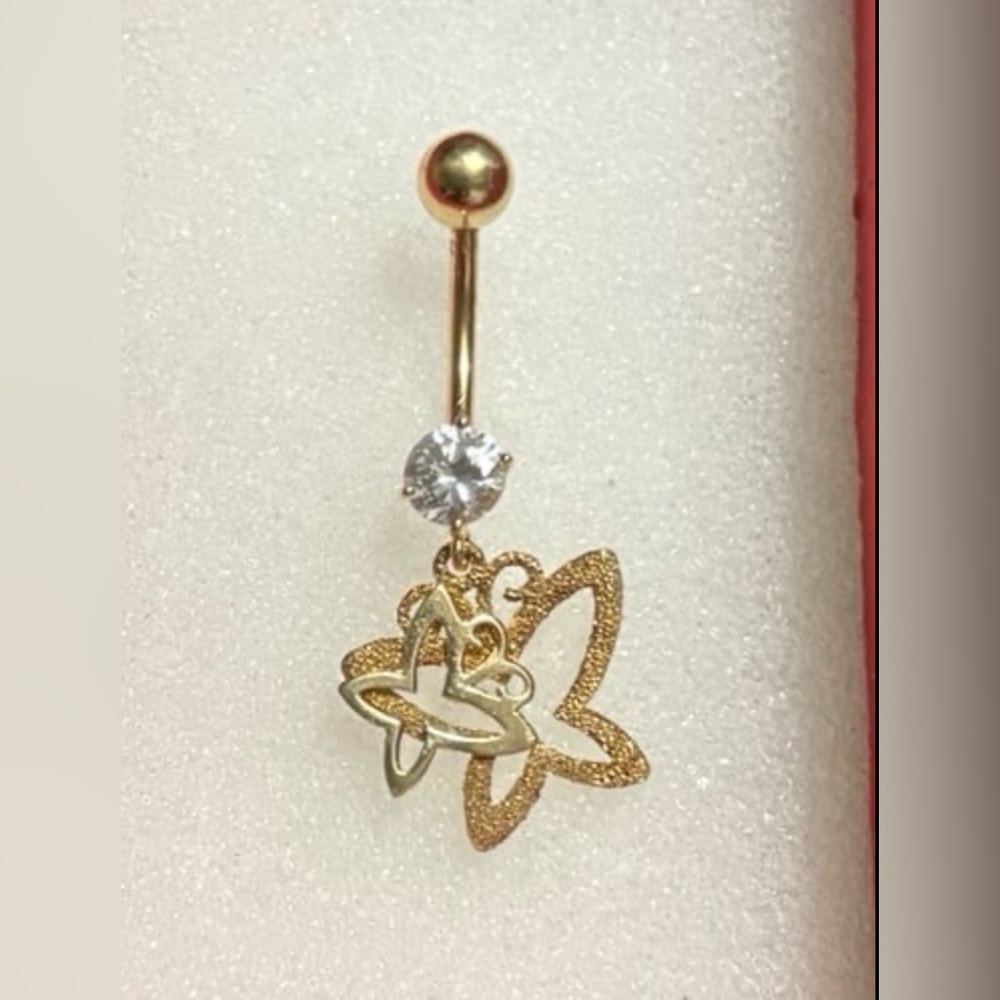 14k gold double butterfly belly / naval ring